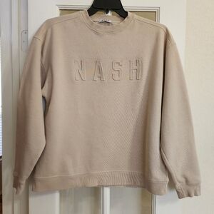 NASH Beige Embossed Letter Sweatshirt Unisex M/L Neutral Pullover Crewneck